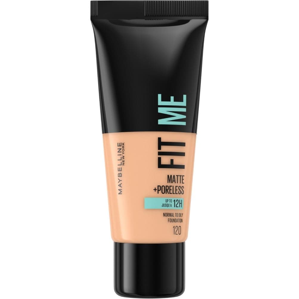 Maybelline New York Liquid Foundation, Matte & Poreless, Full Coverage and Blendable, Normal to Oily Skin, Fit Me, 120 Classic Ivory