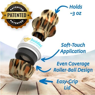 Solar Buddies Sunscreen Applicator - Leopard Single - Refillable Roll on Sponge Sunscreen, Suncream & Lotion Applicator For Kids, Adults & Families - Holds 3.4fl oz, Perfect Size for Travel view 2