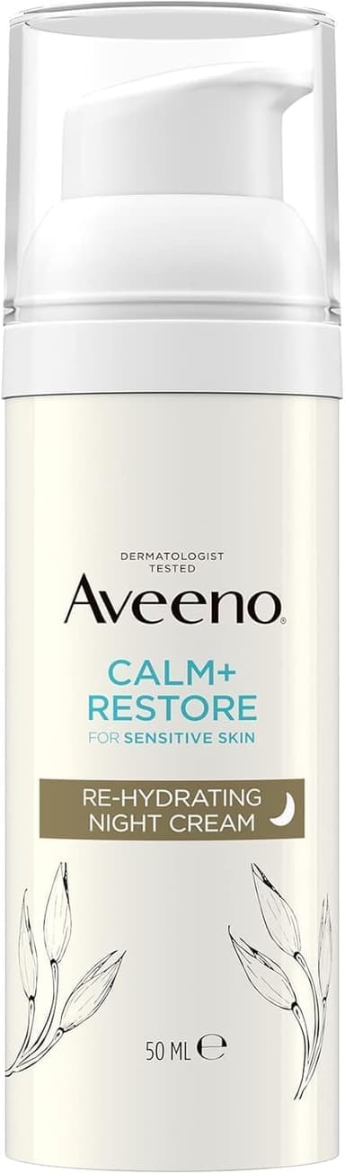 AVEENO Face CALM+RESTORE Re-Hydrating Night Cream (1 x 50ml), Fragrance-Free Face Care, Intensely Nourishes and Moisturises with Shea Butter, Prebiotic Oat and Calming Feverfew, For Sensitive Skin view 1