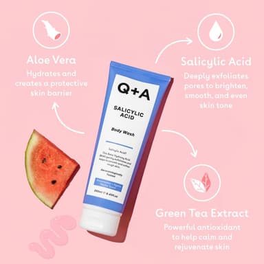 Q+A Salicylic Acid Body Wash (250ml), Sensitive Shower Gel, Body Care, Shower Gel with Green Tea Extract and BHA, Gently Exfoliates, Smoothes, and Softens the skin view 2