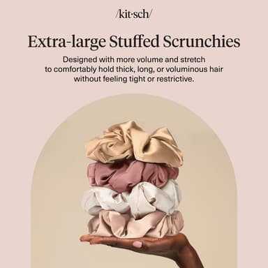 Kitsch Pillow Satin Scrunchies for Women - Hair Ties No Damage, No Crease Hair Accessories | Perfect for Day or Night | Ideal Gifts for Women - Neutral Multicolor, 4pcs view 2