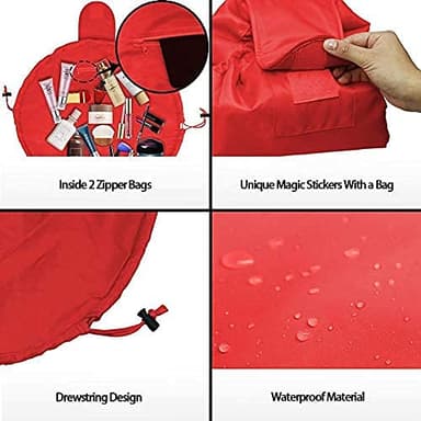 Lazy Drawstring Makeup Bags, Large Capacity Waterproof Travel Portable Cosmetic Bag Pouch Makeup Pouch Storage Organiser for Women Girl (Red) view 4