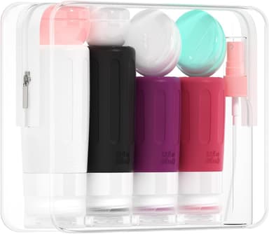 Morfone 16 Pack Travel Bottles Set for Toiletries, TSA Approved Travel Containers Leak Proof Silicone Squeezable Travel Accessories 2oz 3oz for Shampoo Conditioner Lotion Body Wash, Purplish Red view 1