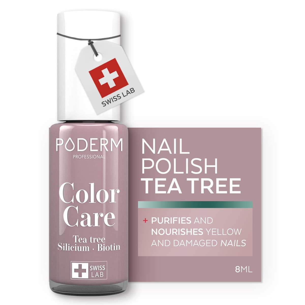 PODERM Nail Care Polish with Tea Tree - Parma | Swiss Lab - 8ML | Enriched with Tea Tree, Silicon & Biotin | Purifies, Clarifies & Nourishes Yellow Nails | Created by a Podiatrist