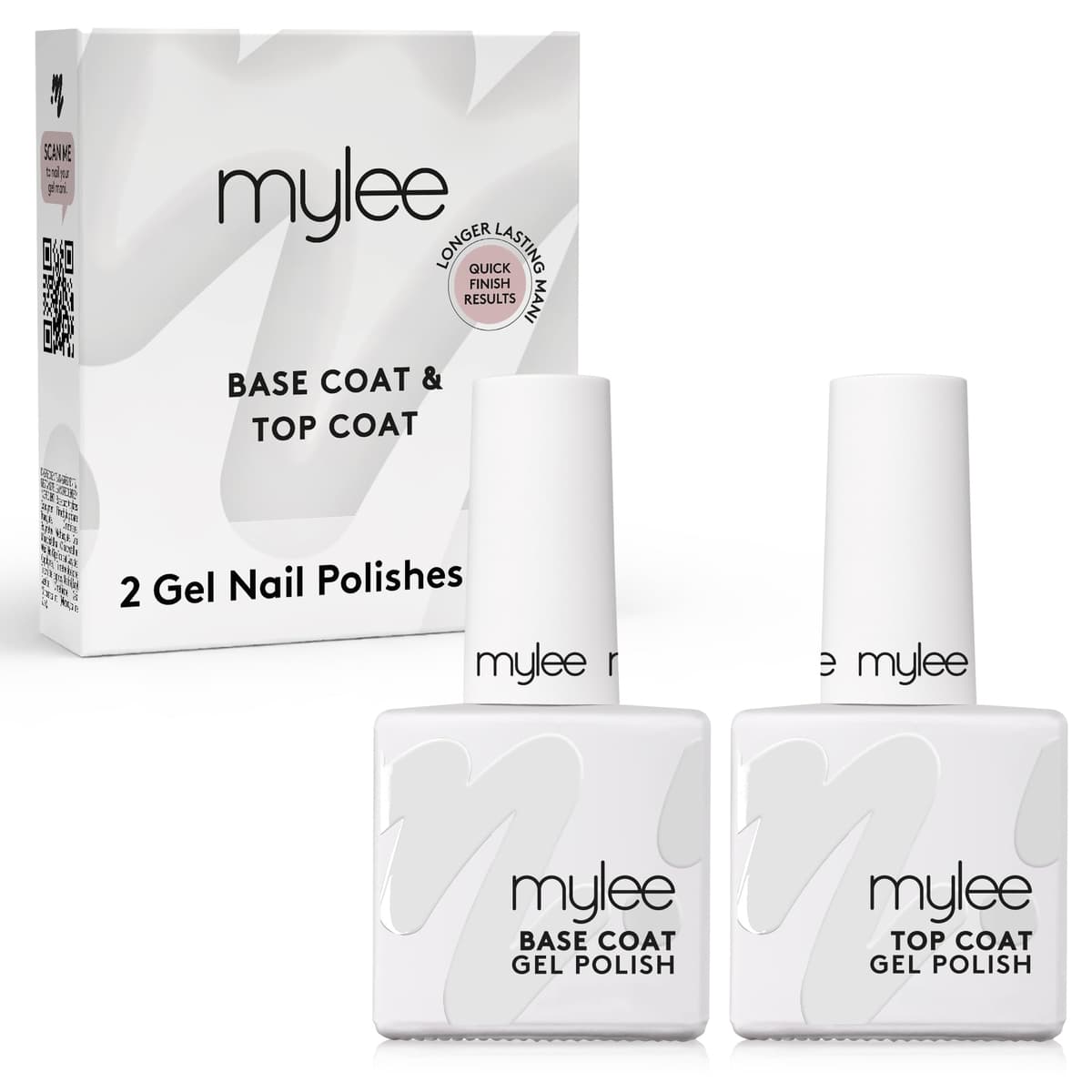 Mylee Gel Nail Polish Top & Base Coat 2x10ml - UV LED Nail Art Manicure Pedicure for Salon and Home Use, Lasts Up to 3 Weeks, Easy to Apply, Durable and Safe