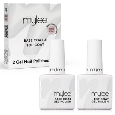 Mylee Gel Nail Polish Top & Base Coat 2x10ml - UV LED Nail Art Manicure Pedicure for Salon and Home Use, Lasts Up to 3 Weeks, Easy to Apply, Durable and Safe view 1