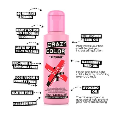 Crazy Color Vibrant Fire Semi-Permanent Duo Hair Dye. Highly Pigmented Pillarbox Red Conditioning & Oil Nourishing Vegan Formula | No Bleach or Ammonia | 200ml view 4
