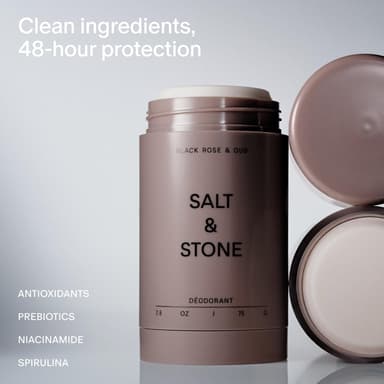 Salt & Stone Aluminum Free Deodorant | Extra Strength 48 Hour Protection for Women & Men | Made with Seaweed Extracts, Niacinamide & Prebiotics | Black Rose & Oud view 2