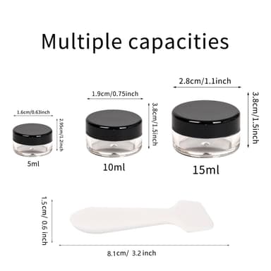 27 Pcs sample pots,5ml with lids cosmetic pot, mini cream empty containers,black small with makeup lip balm jars,for travel face cream, samples, cosmetics empty pot view 2