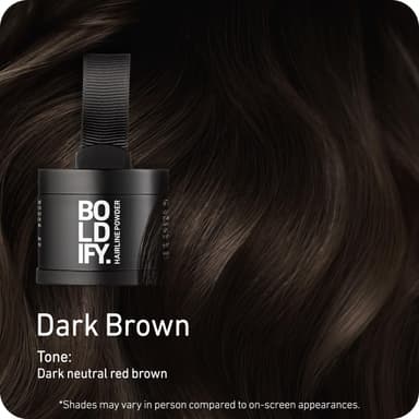 BOLDIFY Hairline Powder - Root Touch Up Hair Color for Gray Coverage - Bald Spot Concealing Hair Powder for Women and Men - 24-Hour Stain-Proof - Dark Brown view 2