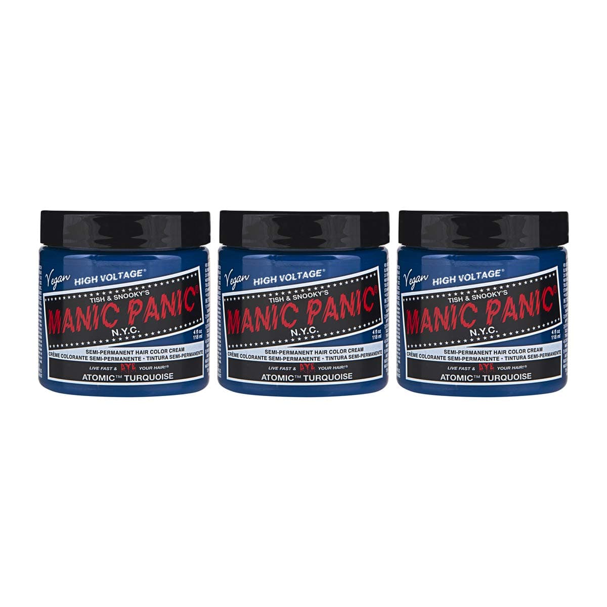 Manic Panic Atomic Turquoise Classic Creme, Vegan, Cruelty Free, Semi Permanent Hair Dye 3 x 118 ml