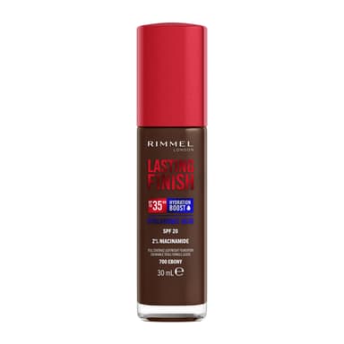 Rimmel Lasting Finish 35Hr Foundation 700 Ebony, Full Coverage, Hydrating, SPF20, Hyaluronic Acid, Vitamin E, 2% Niacinamide, All Day Wear, Vegan, Cruelty Free view 1