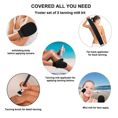 YVOIER Leakproof-lined Tanning Mitt set - Luxury Velvet Fake Tan Mitt, Streakless Back Tanner Applicator for Lotion, Tanning Brush, Exfoliating Glove, Face Mit view 2