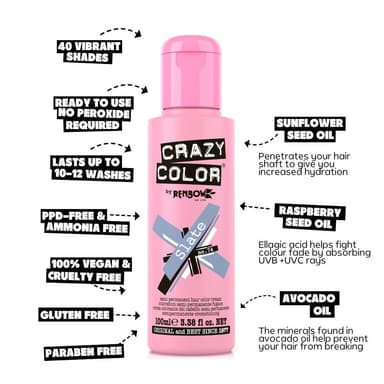 Crazy Color Metallic Slate Semi-Permanent Duo Hair Dye. Highly Pigmented Silver Blue Conditioning & Oil Nourishing Vegan Formula | No Bleach or Ammonia | 200ml view 4