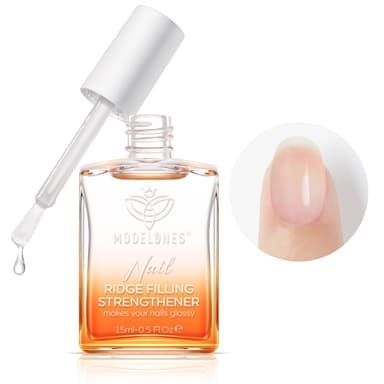 Modelones Nail Care 8 in one Ridge Filling Strengthener Treatment, Nail Polish Strengthener for Damaged and Weak Nails, Nail Hardener Extra Strong and Growth Smoothing Base Coat Clear Varnish 15ml view 1