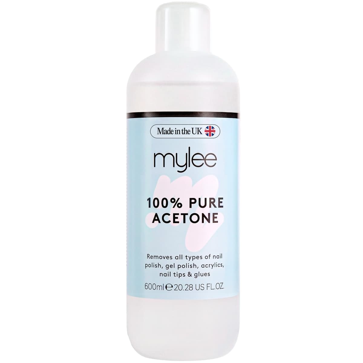 Mylee 100% Pure Acetone (600ml) - Gel Nail Polish Remover – Maximum Strength Professional Soak-Off for UV/LED, Acrylics, Nail Tips & Glue - Made in the UK