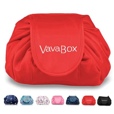 Lazy Drawstring Makeup Bags, Large Capacity Waterproof Travel Portable Cosmetic Bag Pouch Makeup Pouch Storage Organiser for Women Girl (Red) view 1