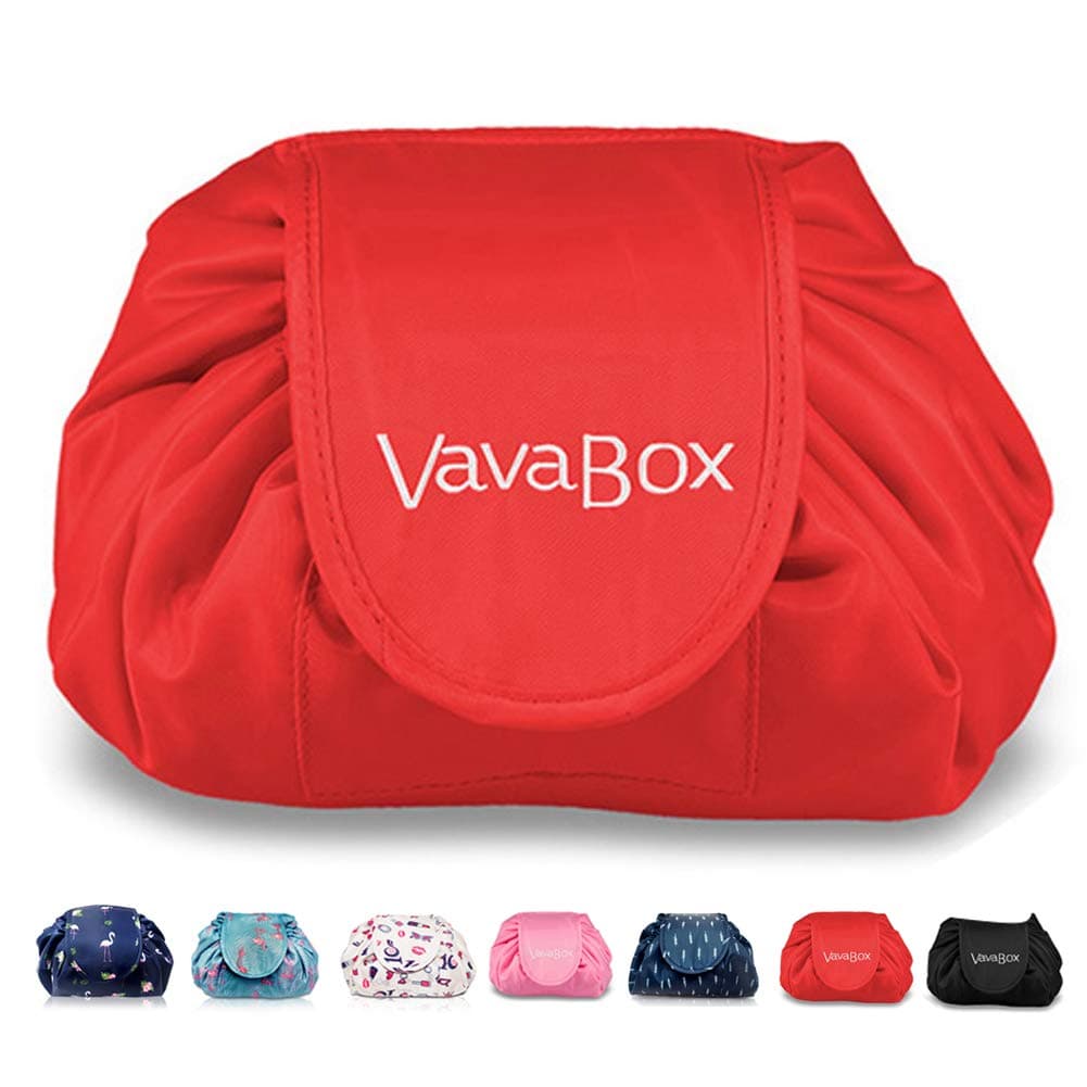 Lazy Drawstring Makeup Bags, Large Capacity Waterproof Travel Portable Cosmetic Bag Pouch Makeup Pouch Storage Organiser for Women Girl (Red)