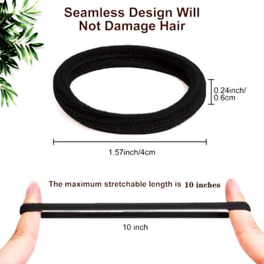 ZHIYE Elastic Hair Ties, 100 Pcs Thick Seamless Hair Bands No Damage Soft Ponytail Holders Hair Bobbles for Girls Women, Black view 2