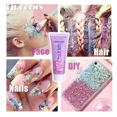 Beliky Girl Body Glitter Gel, 50ml Face Glitters Body Sequins Shimmer Liquid Eyeshadow, Mermaid Sequins Liquid Holographic Glitter Gel, Chunky Glitters for Eye Hair Nail DIY Art(Fuchsia) view 2