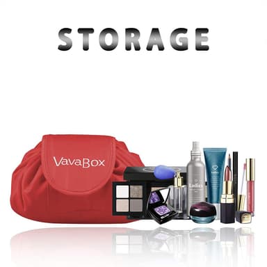 Lazy Drawstring Makeup Bags, Large Capacity Waterproof Travel Portable Cosmetic Bag Pouch Makeup Pouch Storage Organiser for Women Girl (Red) view 2