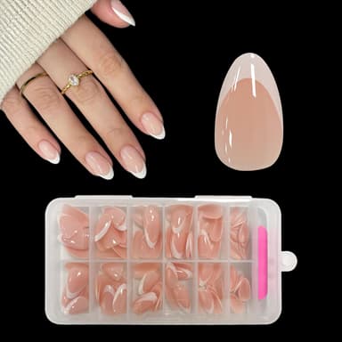 ZAHRVIA Almond French Press On Nails - 120Pcs French False Nails - Fake Nail White Tip False Nail Kit - Full Cover Stick on Nail Art Manicure Decorations view 1