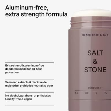 Salt & Stone Aluminum Free Deodorant | Extra Strength 48 Hour Protection for Women & Men | Made with Seaweed Extracts, Niacinamide & Prebiotics | Black Rose & Oud view 4