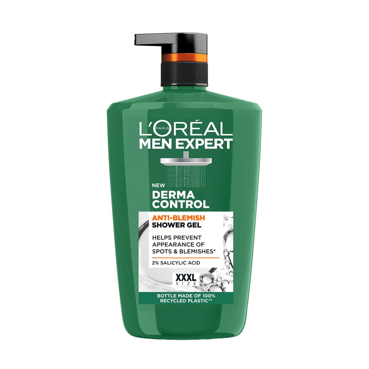L'Oréal Men's Shower Gel, Men Expert Derma Control Anti-Blemish Body Wash 1L Pump, Prevents Spots & Reduces Blemishes, Dermatologically Tested for Sensitive Skin, XXL Size