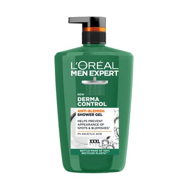 L'Oréal Men's Shower Gel, Men Expert Derma Control Anti-Blemish Body Wash 1L Pump, Prevents Spots & Reduces Blemishes, Dermatologically Tested for Sensitive Skin, XXL Size view 1