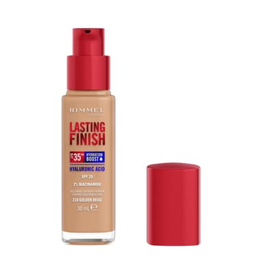 Rimmel Lasting Finish 35Hr Foundation 210 Golden Beige, Full Coverage, Hydrating, SPF20, Hyaluronic Acid, Vitamin E, 2% Niacinamide, All Day Wear, Vegan, Cruelty Free view 1