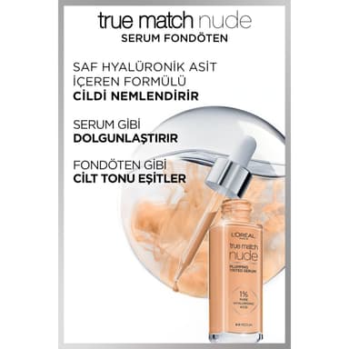 L'Oréal Paris True Match Tinted Serum Foundation, 1% Hyaluronic Acid, Hydrating Formula, Replumps Skin in 1 Hour for a Natural Glowing Finish, 30 ml, Shade 1-2 Rosy Light view 2