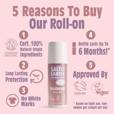 Salt of the Earth - Natural Deodorant Roll On - Lavender & Vanilla - Vegan Formula with Effective Long-Lasting Protection, Made in the UK - Suitable for Women, Men & Kids - 75ml view 2