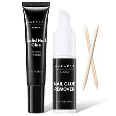 Makartt No Curing Nail Glue Gel with Remover, New Super Strong Semi Solid Glue, Long Lasting Upgraded Hema-Free Nail Glue for Press On Nails, Quick Drying 20s, Fast Nail Remover for False Nails Art view 1