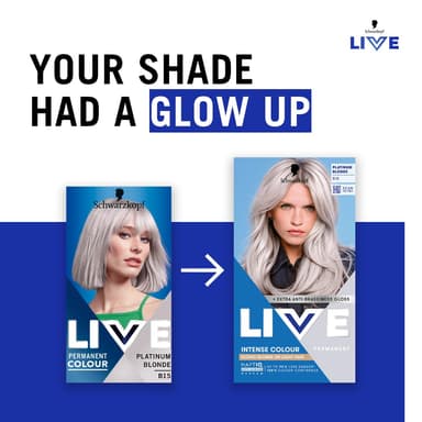 Schwarzkopf LIVE Intense Colour B15 Platinum Blonde, Long-lasting Permanent Blonde Hair Dye, Iconic Blondes on Lighter Hair, With Extra No-Brassiness Gloss view 2