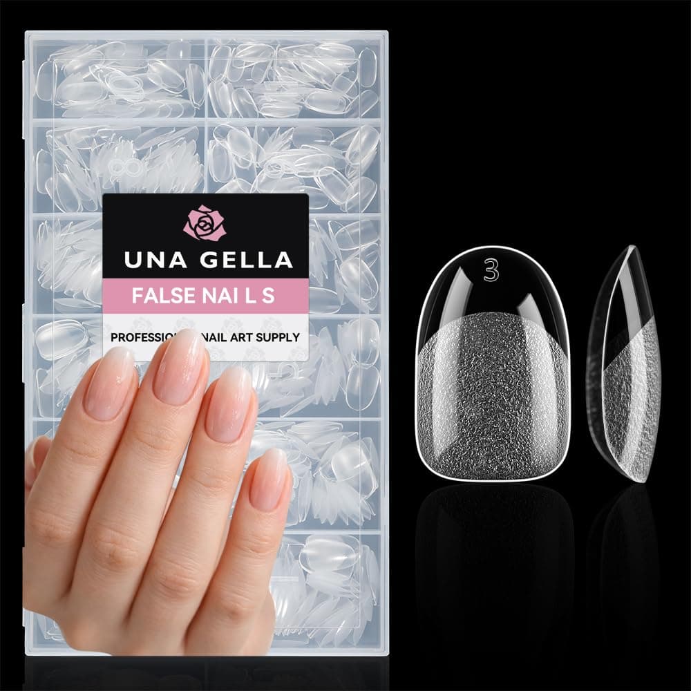 UNA GELLA Nail Tips 504Pcs False Nails Half Matte Full Cover Clear Acrylic Gel Fake Nails for Extensions Nail Art DIY Salon 12 Sizes Oval Round