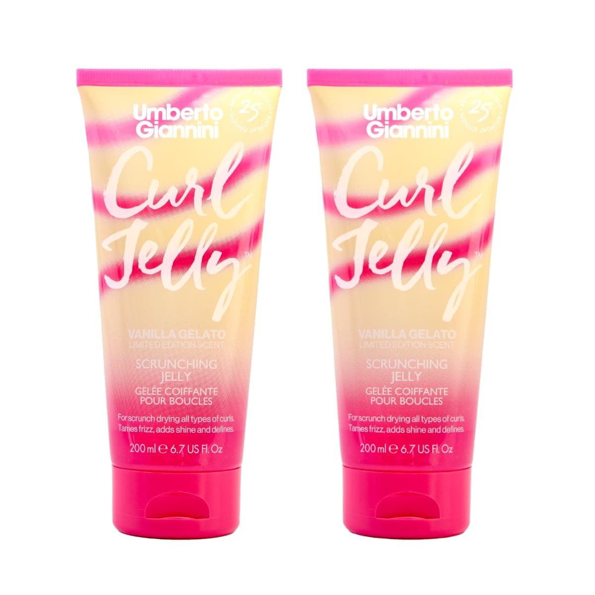 Umberto Giannini Curl Jelly Scrunching Jelly Limited Edition Vanilla, Vegan & Cruelty Free Frizz Styling Curl Control Hair Gel for Curly or Wavy Hair (Curl Jelly Vanilla 2 Pack)