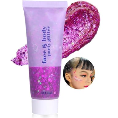 Beliky Girl Body Glitter Gel, 50ml Face Glitters Body Sequins Shimmer Liquid Eyeshadow, Mermaid Sequins Liquid Holographic Glitter Gel, Chunky Glitters for Eye Hair Nail DIY Art(Fuchsia) view 1