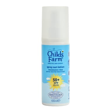 Childs Farm Kids & Baby Sun Lotion Spray SPF 50+ | UVA & UVB Very High Protection | Extra Water Resistant | Fragrance Free | Suitable for Dry, Sensitive Skin, 100ml view 1