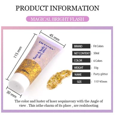 Beliky Girl Body Glitter Gel, 50ml Face Glitters Body Sequins Shimmer Liquid Eyeshadow, Mermaid Sequins Liquid Holographic Glitter Gel, Chunky Glitters for Eye Hair Nail DIY Art(Fuchsia) view 3