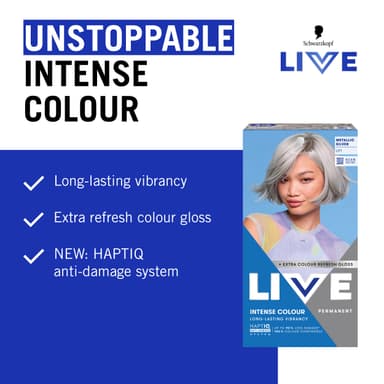 Schwarzkopf LIVE Intense Colour U71 Metallic Silver, Long-lasting Permanent Silver Hair Dye, With Extra Colour Refresh Gloss view 3