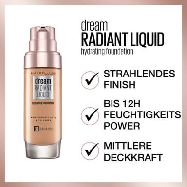 Maybelline New York Make-Up, Dream Radiant Liquid Make-Up, Liquid Foundation, No. 05 Fair Porcelain, 30 ml view 3