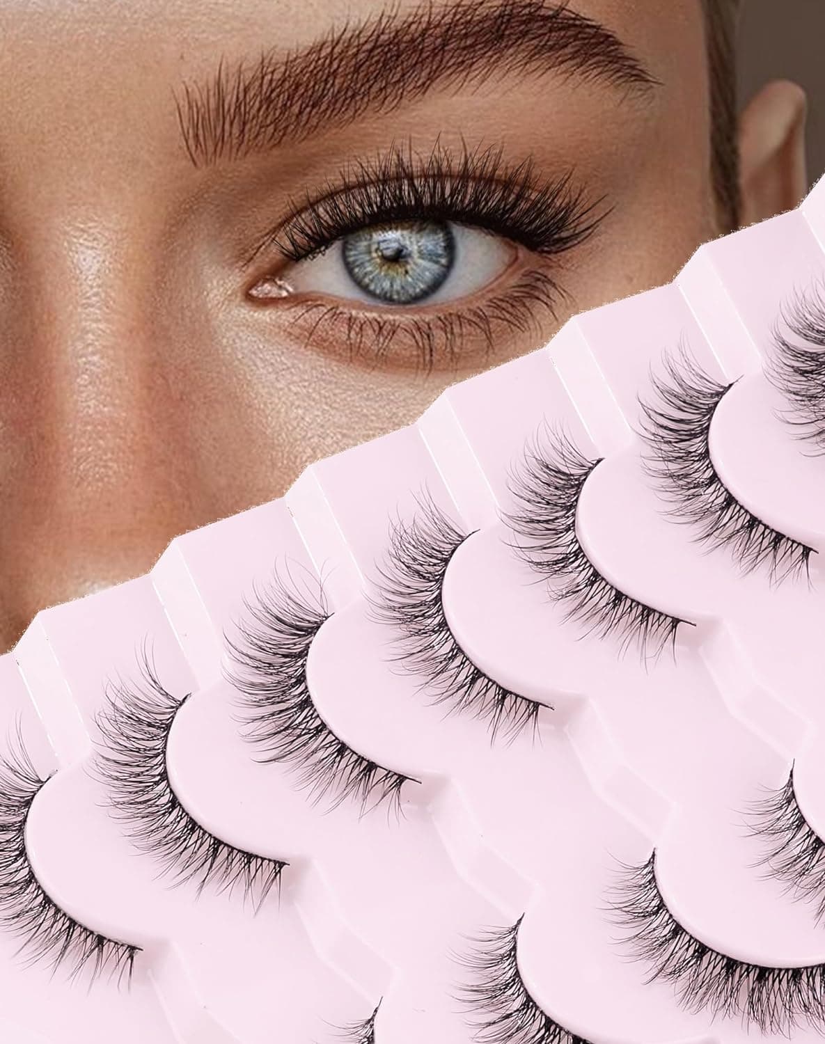 Onlyall Natural Lashes Wispy Eyelashes Natural Look False Eye Lashes Flared Eyelash Fake Soft Fluffy Lash Strip 7 Pairs D1