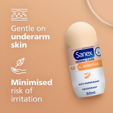 Sanex Derma Care Sensitive 48-Hour Antiperspirant Roll-On Deodorant 6x50ml – long-lasting freshness against sweat and odour – gently cares for skin – contains 0% alcohol* view 3