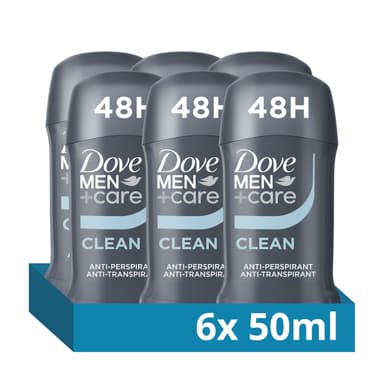 Men's Anti-Perspirant Stick Dove Men+Care Clean Comfort Deodorant with ¼ moisturising cream for 48 hour protection against sweat and odour 50 ml, Pack of 6 view 1