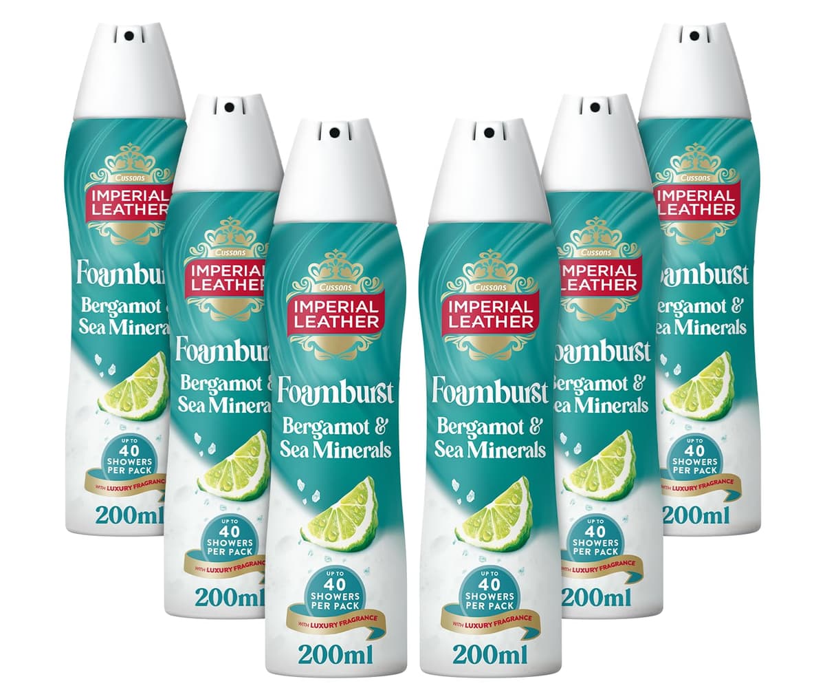 Imperial Leather Bergamot & Sea Minerals Foamburst Gel to Foam Body Wash Shower Gel, Rich Foaming Body Wash with Luxury Fragrance, Vegan & Cruelty Free (6 x 200ml)