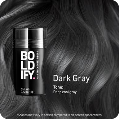 BOLDIFY Hair Fibres (12g) - Fill In Thinning and Fine Hair for an Instantly Fuller, Thicker Look - 14 Shades for Women and Men - Dark Grey view 2