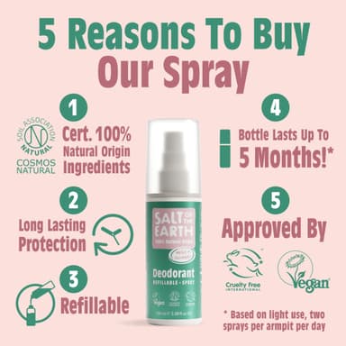 Salt Of the Earth Natural Deodorant Spray, Melon & Cucumber - Vegan, Long Lasting Protection, Leaping Bunny Approved, Made in the UK, 100 ml view 2