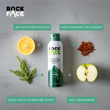 Rock Face Antiperspirant Deodorant for Men - Original Fresh Citrus Scent, 200ml Spray, 48 Hour Protection, Non-Staining, Multipack of 6 view 2