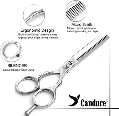 Candure Hairdressing Scissor Hairdresser thinning Scissor Set - 5.5 Inch Hair Cutting and Hair Scissor with Comb and Pouch - for Men, Women, Children and Professional Barbers view 4