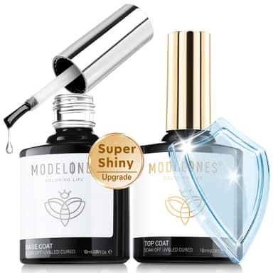 Modelones Gel Top Coat and Base Coat, 2Pcs 10ml Gel Nail Polish No Wipe Top and Base Coat Set, Glossy Shine Long Lasting LED Soak Off For Home DIY and Nail Salon view 1